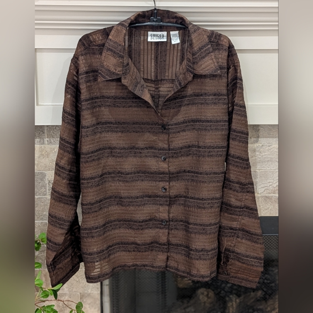 Chico's 3 Dark Brown Striped Over Shirt